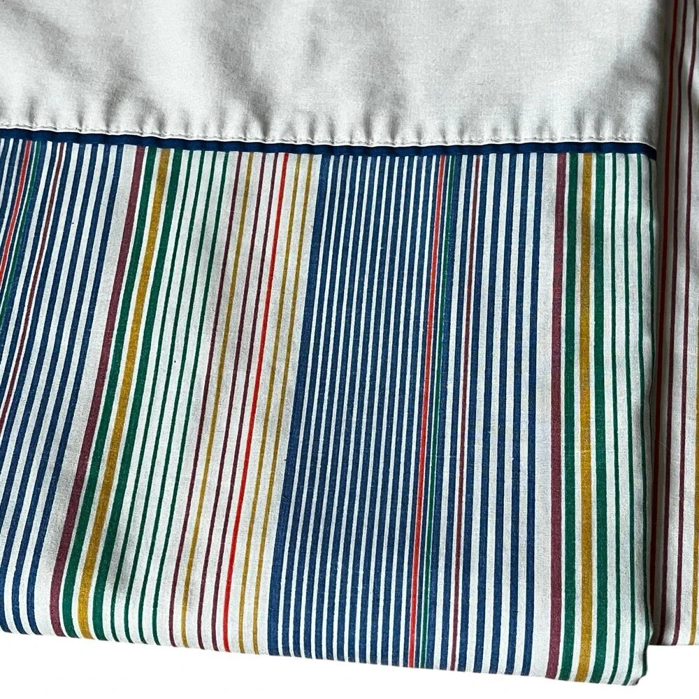 VTG Sears Perma Prest Percale King Flat Sheet Multicolor Stripe 70s Cotton